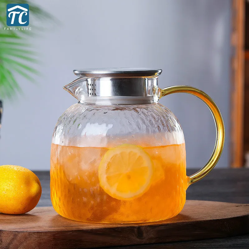 

1L/1.5L/1.9L Borosilicate Glass Teapot Cold Water Bottle Heat-resistant Large Capacity Explosion-proof Juice Flower Tea Pot