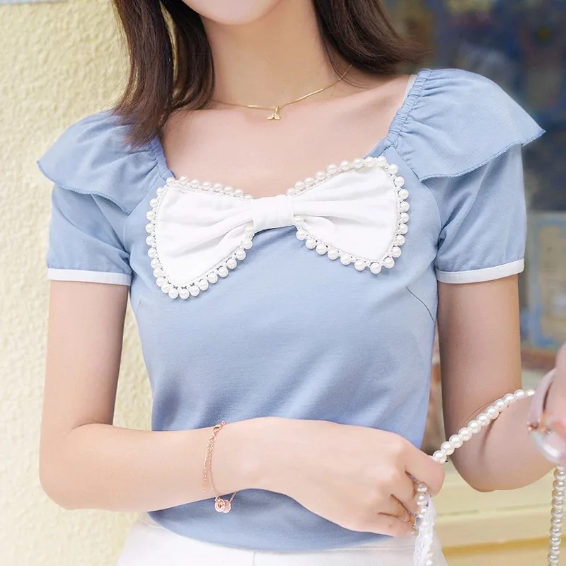 

2021 Tops T Shirt Women Cotton sky blue Female Tshirt Cotton