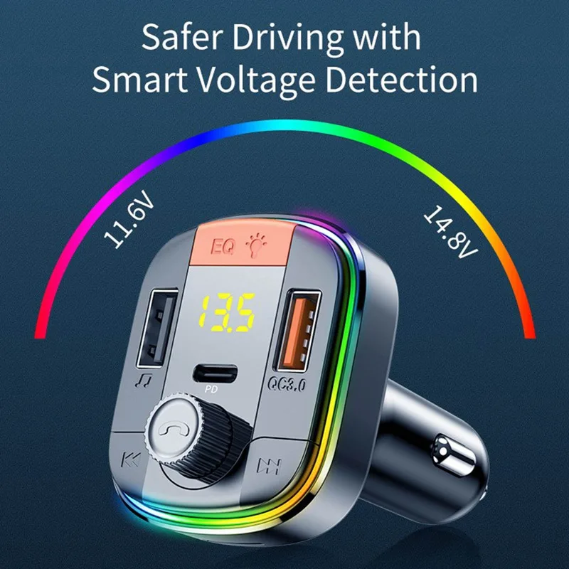 

Car Bluetooth Mp3 Player Colorful 7-color Atmosphere Breathing Light Hands-free Car Bluetooth QC3.0 Car Charger