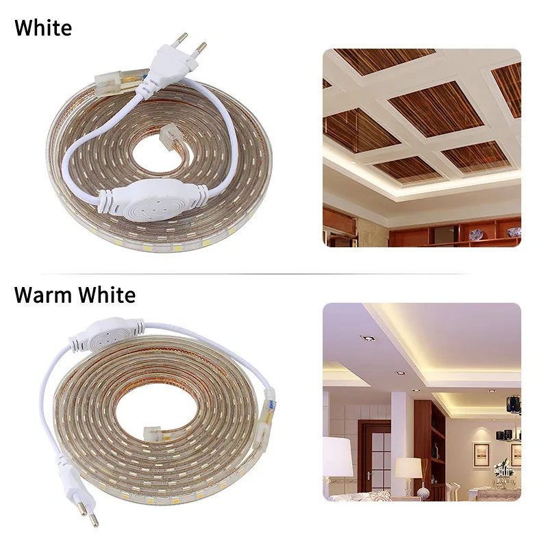 

220V LED Strip Light Waterproof IP67 5050 60leds/m Holiday Light Tape Diode 220 V Volt Led Strip Flexible Lamp Power EU US Plug