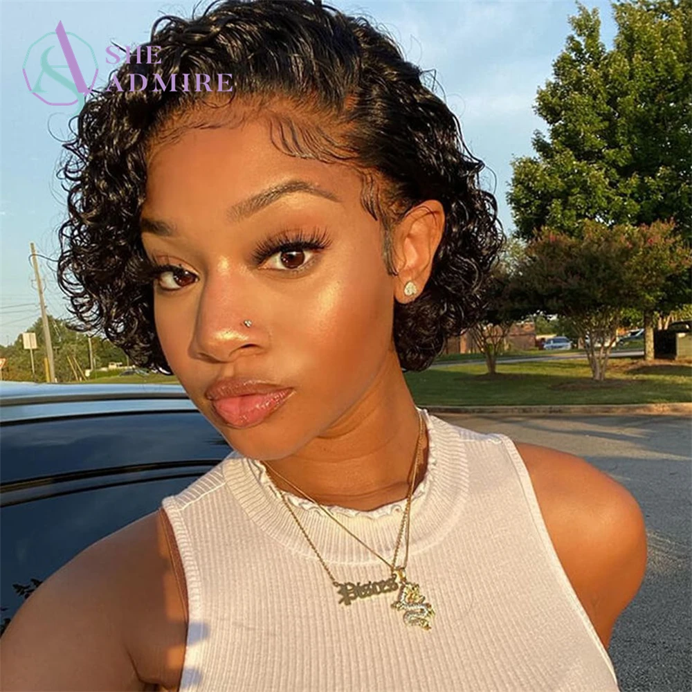 Short Curly Pixie Cut Wig Human Hair Wigs She Admire Cheap Lace Front Wig Sale Deep Water 13X1 T part Lace Wig For Black Women