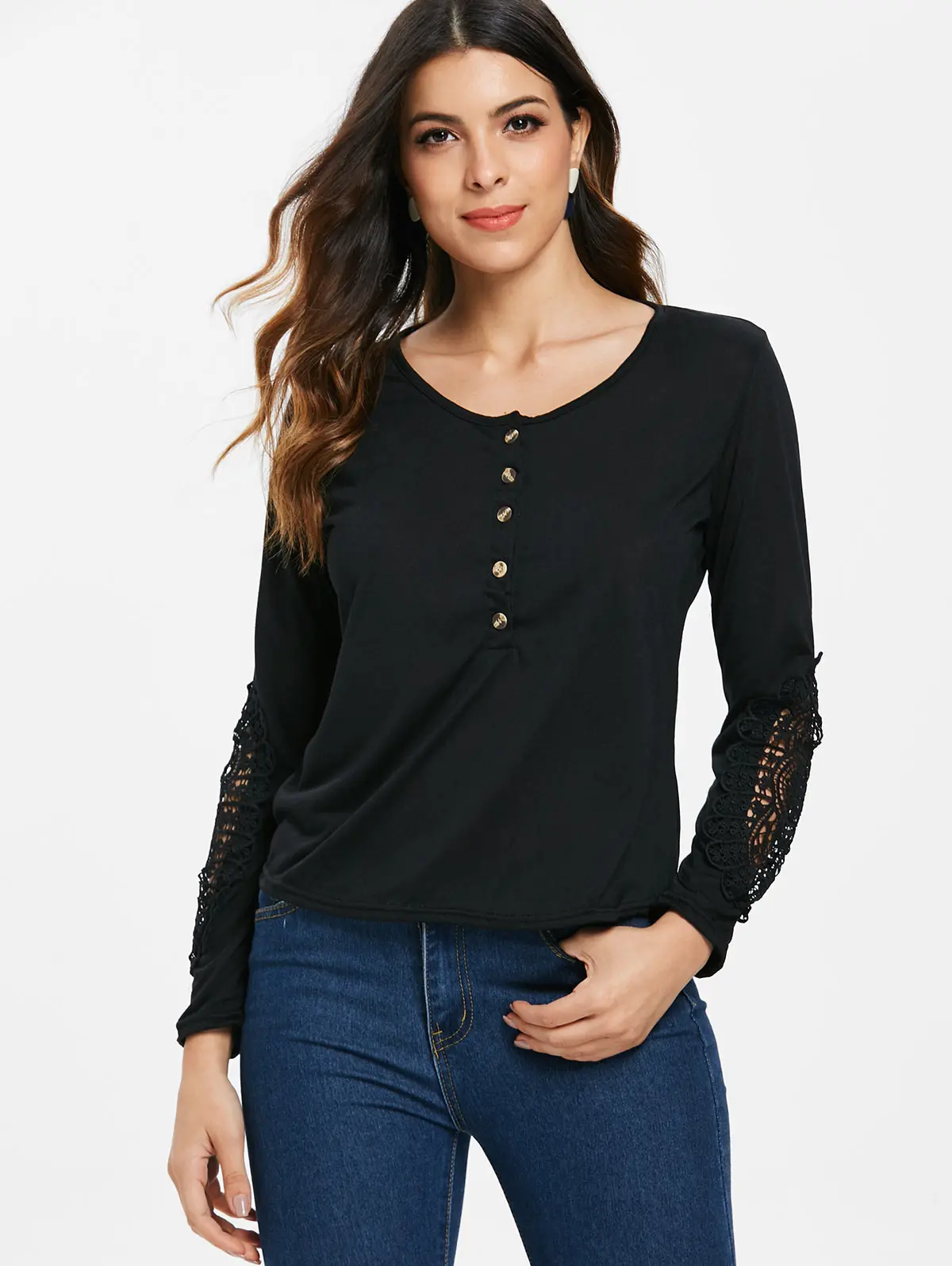 ROSEGAL Корейская тонкая кружевная рубашка с длинными рукавами большой размер