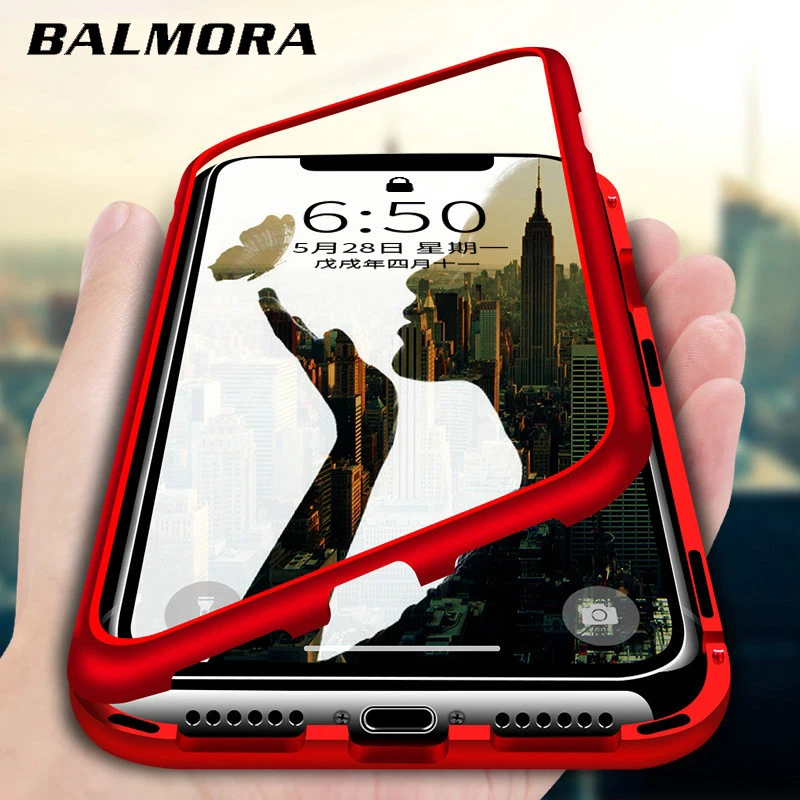 BALMORA Tempered Glass Magnetic Case for iPhone X XS MAX XR Adsorption Metal 6 7 8 Plus Anti-Knock |