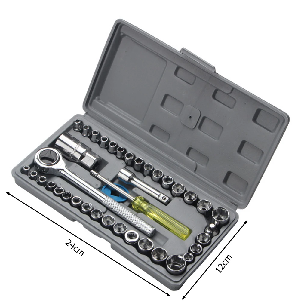 

40pcs Carbon Steel Drive Ratchet Wrench Set Automobile Motorcycle Repair Hand Tool Kit Extension Bar Hex Sockets Ratchet Handle