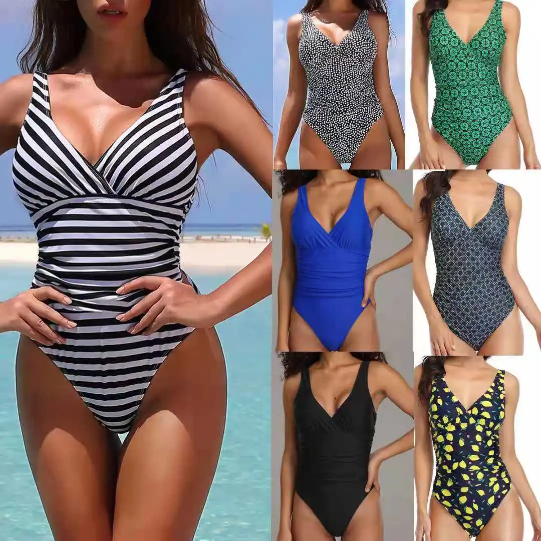 

New Women's Padded Sexy Printed Halter Bikini Halter One-Piece Swimsuit Beach Fashion Swimsuit Brazil Monokini
