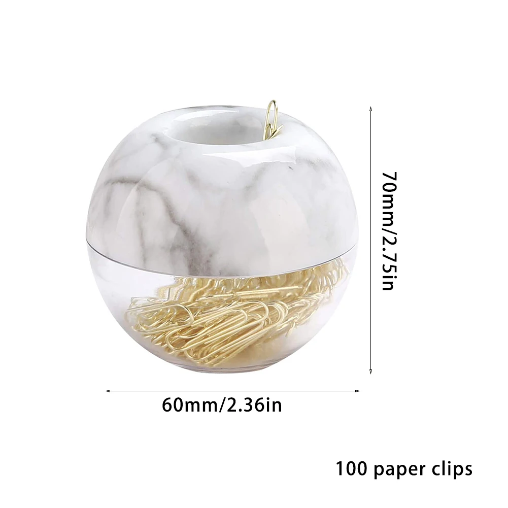

100PCS Paper Clips In Clear Acrylic Paperclip Dispenser Elegant Round Marble Clip Holder With Lid Ring For Office School Home