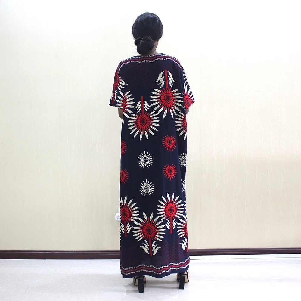 Dashikiage Новое поступление модные африканские Дашики цветочный принт черный Чистый хлопок Аппликации Элегантные африканские женские платья