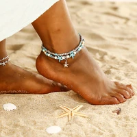 new shell beaded starfish double anklet for women beach anklet leg bracelet handmade bohemian foot chain 2021 boho jewelry gifts
