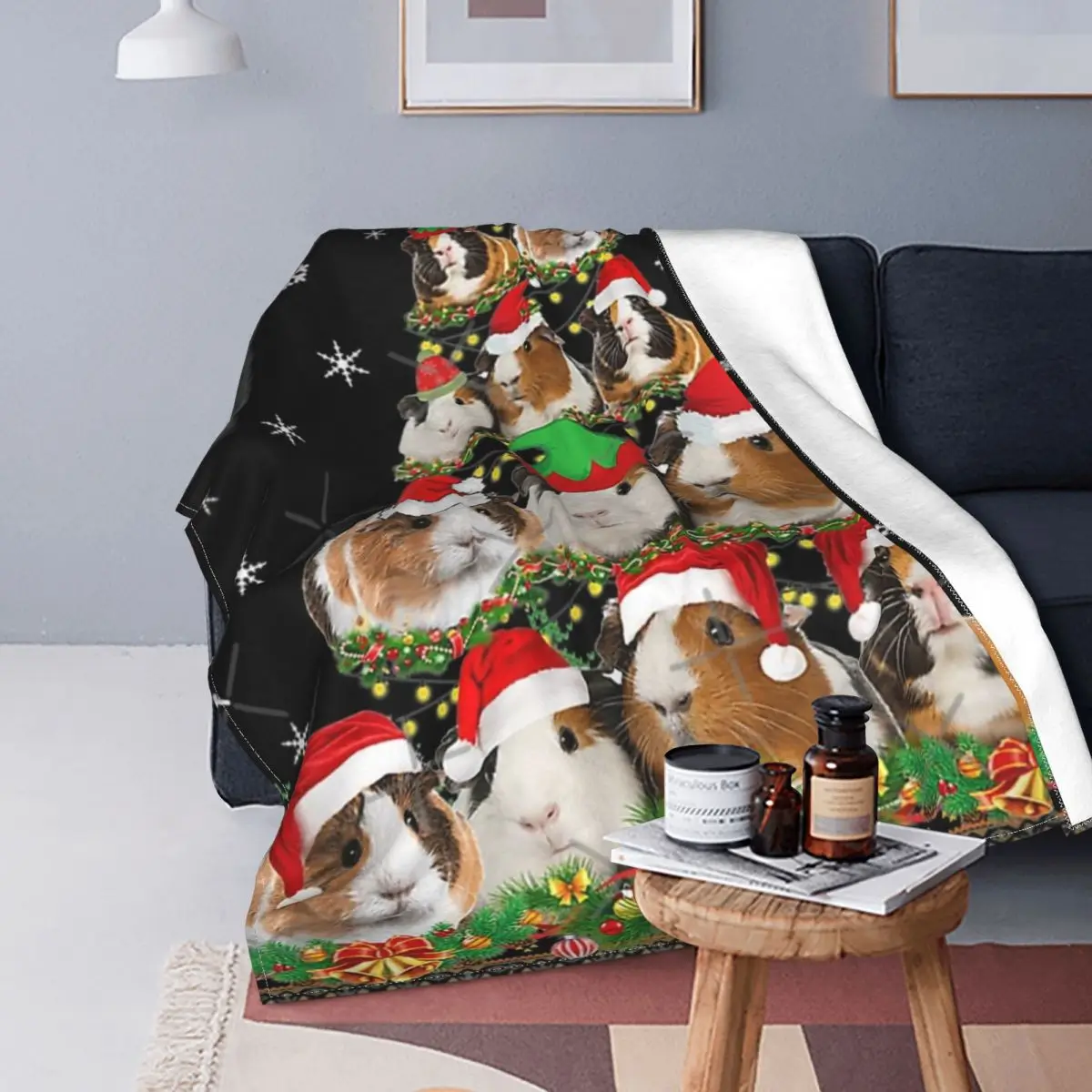 

Manta de conejillo de indias con capucha, colcha divertida de Navidad, a cuadros, edredón