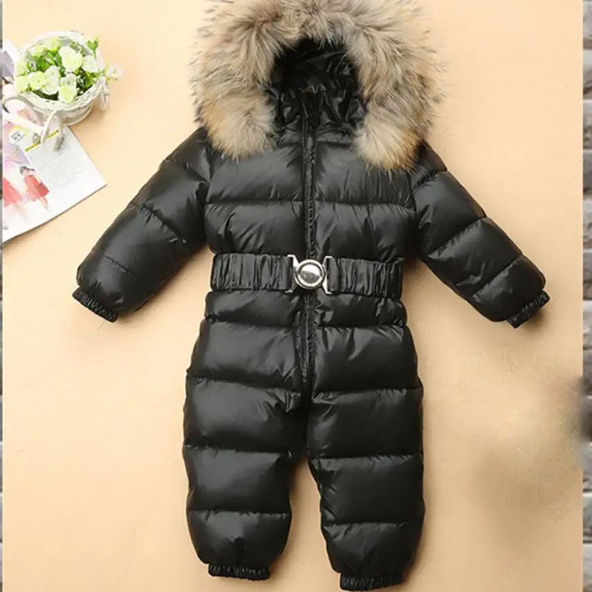 Реальной меховой воротник с белым утиным пухом комбинезон зимнюю утепленную