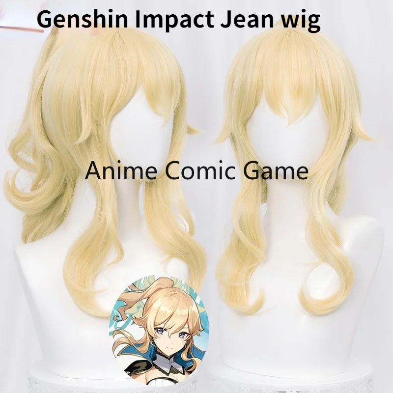 

Парик для косплея Genshin Impact Jean, женский светло-золотой парик 40 см, парики для косплея аниме, термостойкие синтетические парики на Хэллоуин