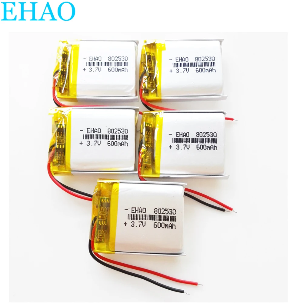 

Lot 5 pcs EHAO 802530 3.7V 600mAh Lithium Polymer LiPo Rechargeable Battery For Mp3 headphone E-book bluetooth headset camera