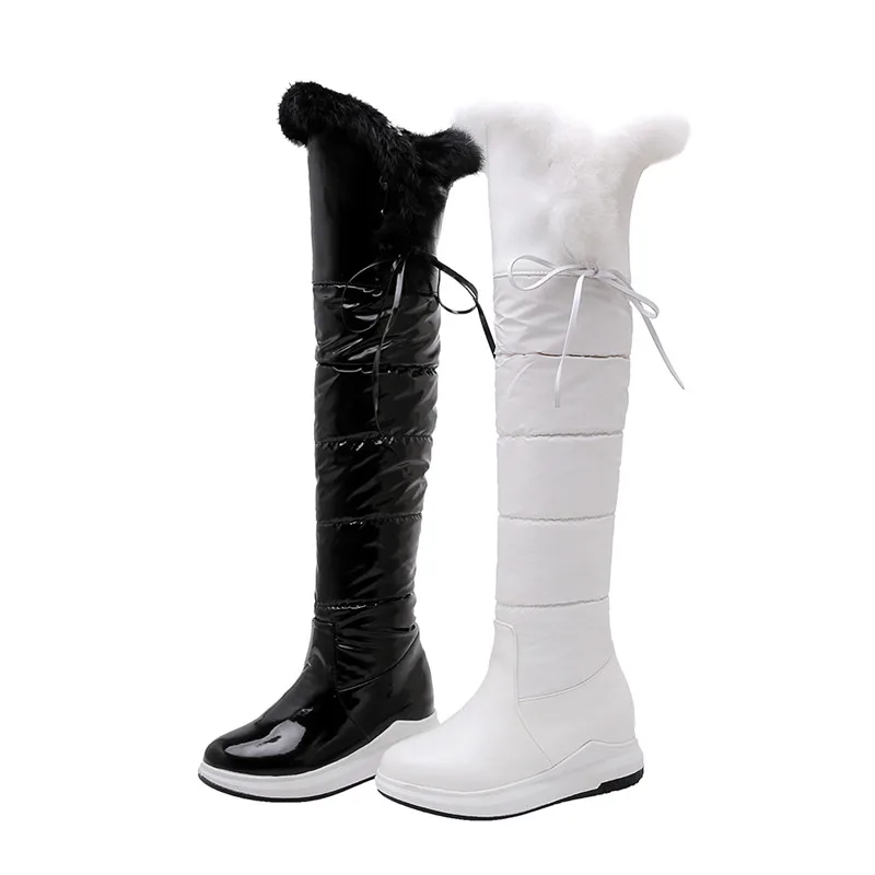 Женские сапоги на платформе MORAZORA черные до бедра водонепроницаемые плоской