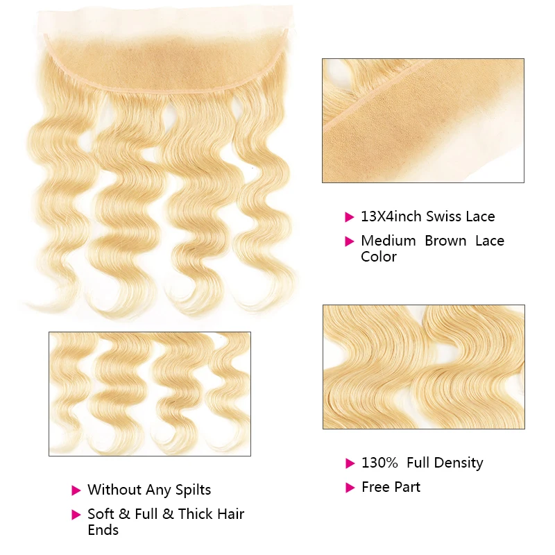 Волосы UNice бразильские волнистые кружевные фронтальные #613 светлые свободная