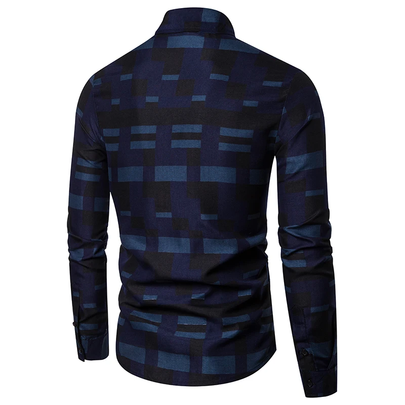 Мужская деловая рубашка Camisa Xadrez в клетку на пуговицах приталенная с длинными