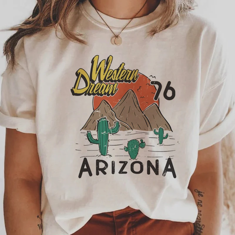 

kuakuayu HJN Women Cowgirl Vintage Aesthetic Tee Shirt Western Dream Arizona Tshirt Cotton Loose Boho Style T-Shirt Retro Top