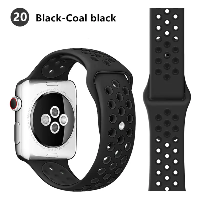 black coal black 20 Ремешок для apple watch band 44 мм 40 мм apple watch 5 4 3 2 iwatch band 42 мм 38 мм спортивный силиконовый браслет correa аксессуары для часов - Цвет ремешка: black coal black 20