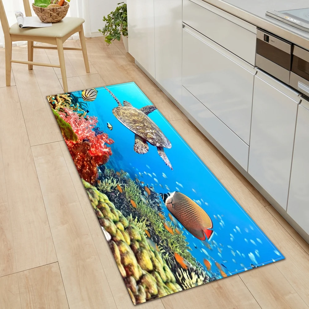 Коврик для кухни 3D ковер с изображением рыбок нескользящий коврик спальни