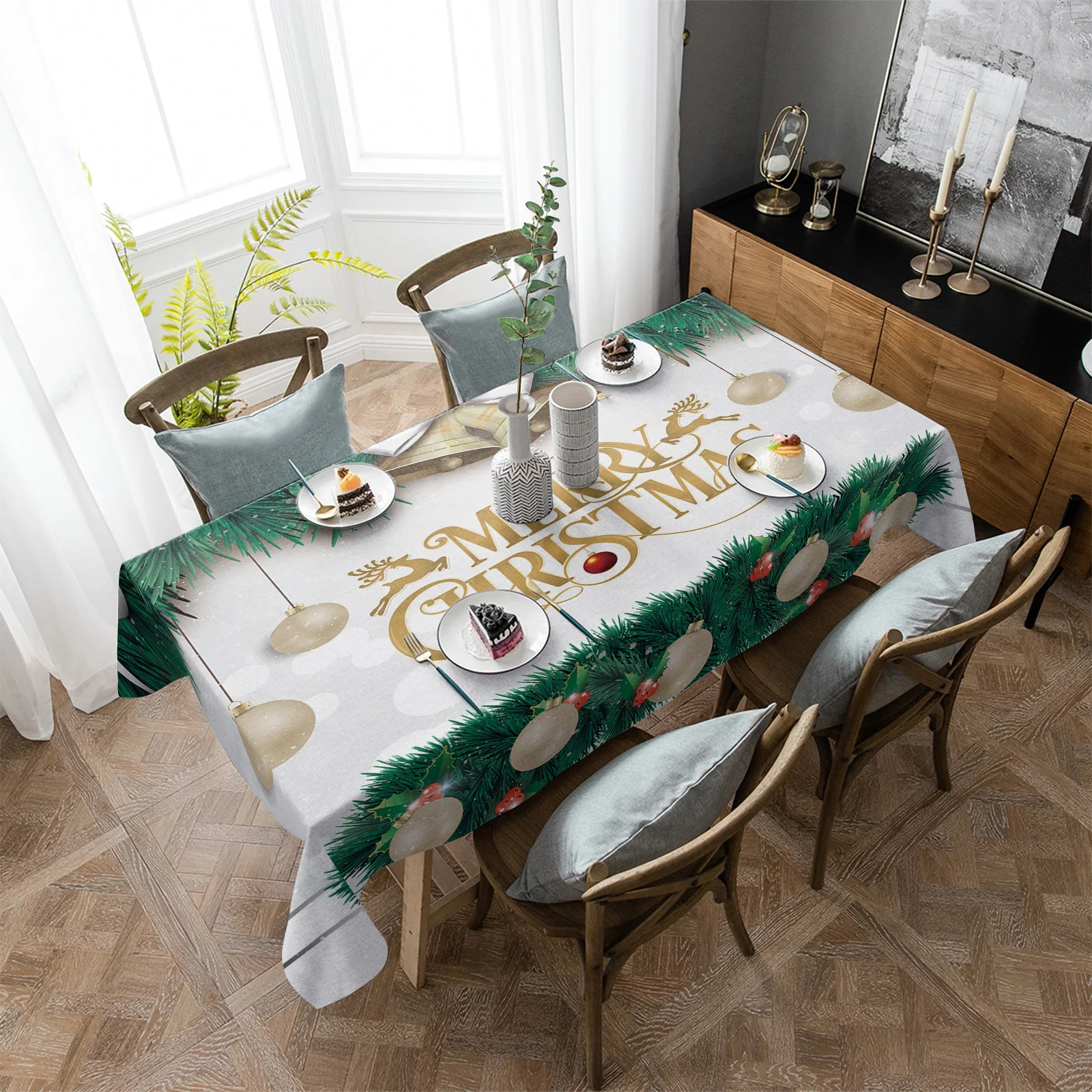 Рождественское украшение водонепроницаемая скатерть с шариками и колокольчиком