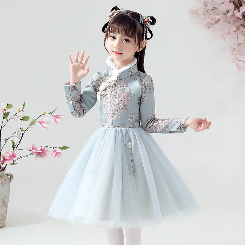 Теплая Новогодняя одежда для девочек китайский ханьфу детский драматический