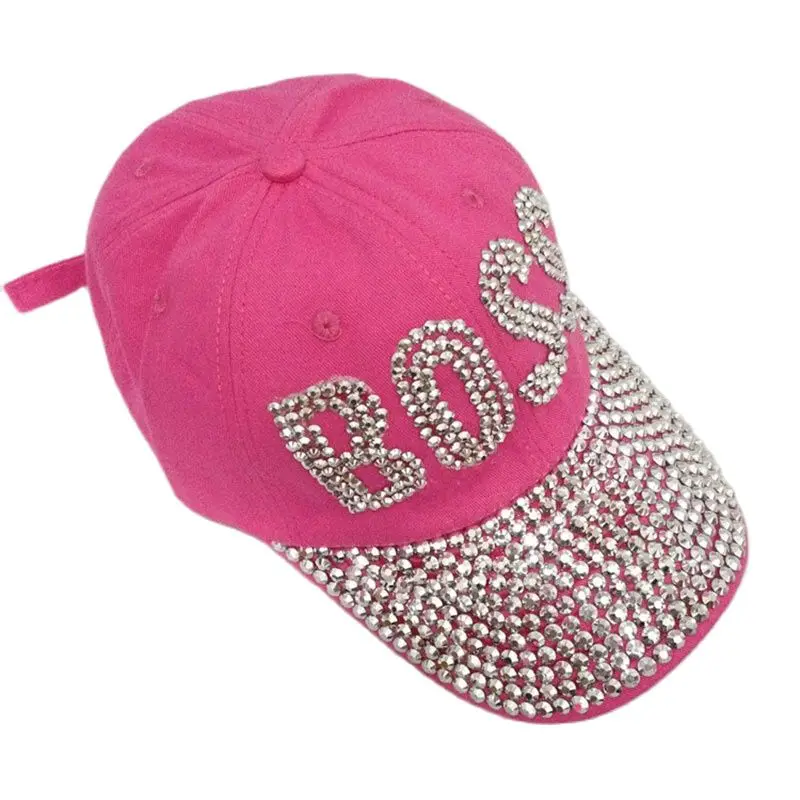 

Baseball Caps For Girls Women's Cap Handmade Rhinestones BOSS Letter Cap Denim Fitted Snapback Hat Female