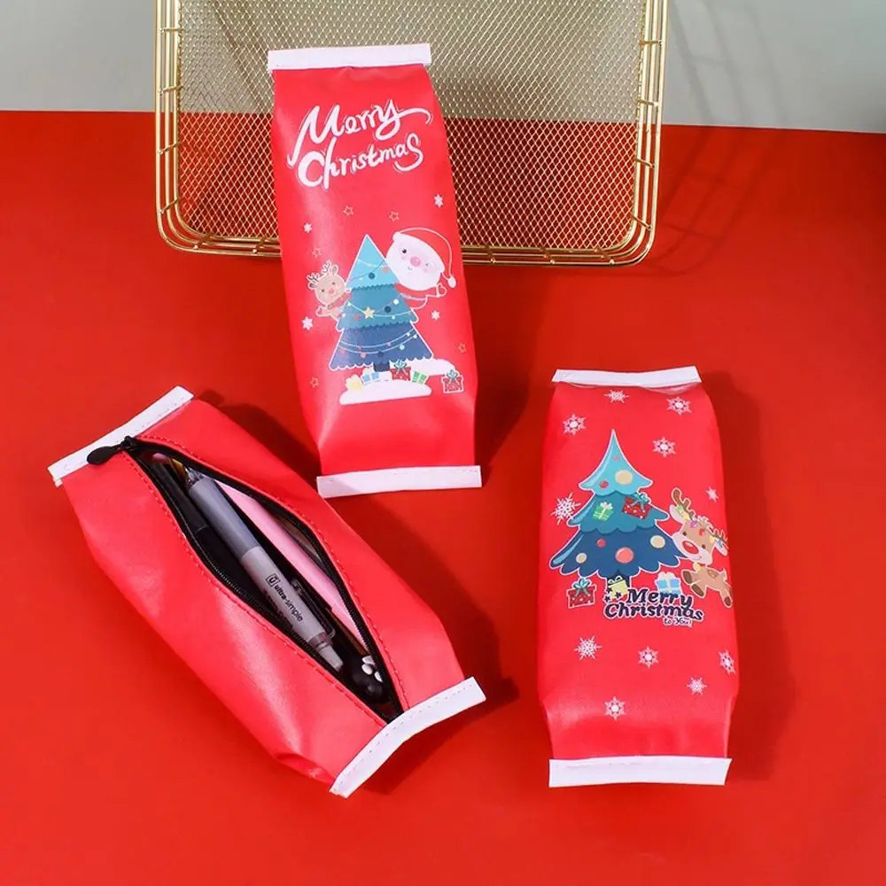 

Сумка для хранения из искусственной кожи с оленем, Санта-Клаусом, рождественской елкой, мультяшный пенал, канцелярские принадлежности, Рожд...