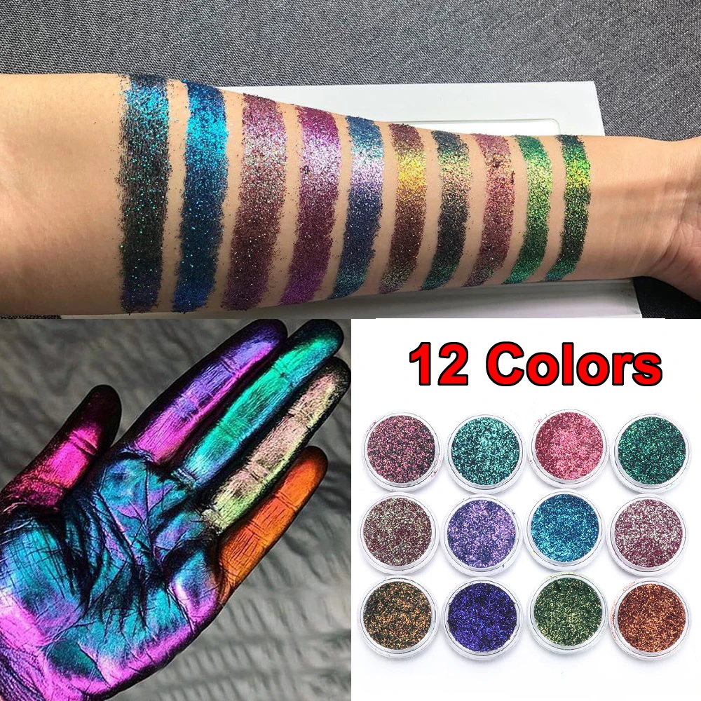 Блестящие тени для век 12 цветов многохромовые пигменты металлические Свободные