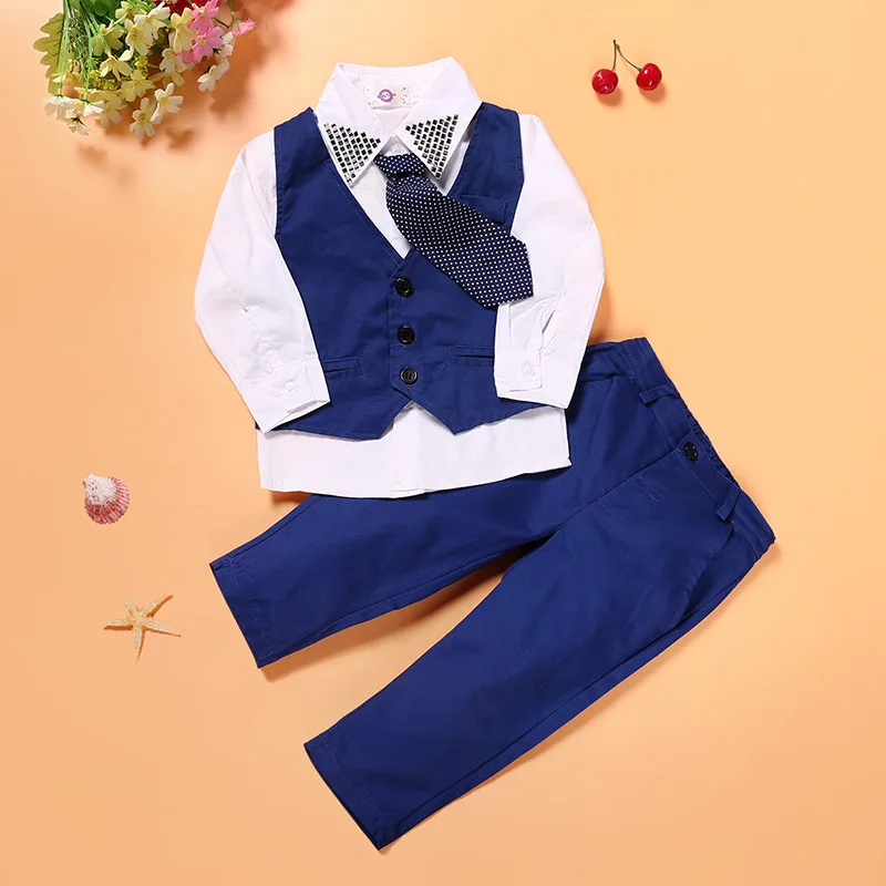boys suit Spring Autumn fashion Vest + shirt pants tie 4 pcs set kids formal handsome party clothes |