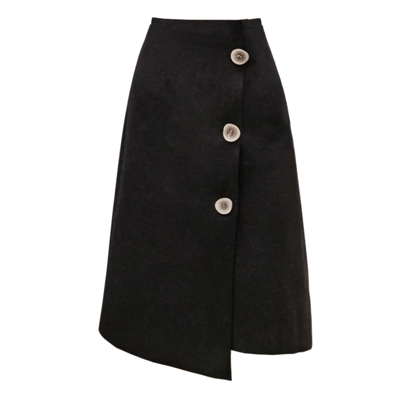 

2020 New Winter Women Woolen Skirts Korean OL Style Button Decoration White Black High Waist A-Line Elegant Midi Skirts Female