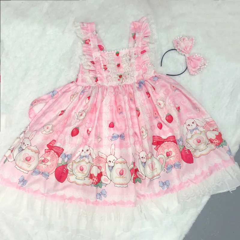 

Sweet Strawberry tea party Lolita light lo soft sister cute Lolita dress women Kawaii daily princess dress JSK