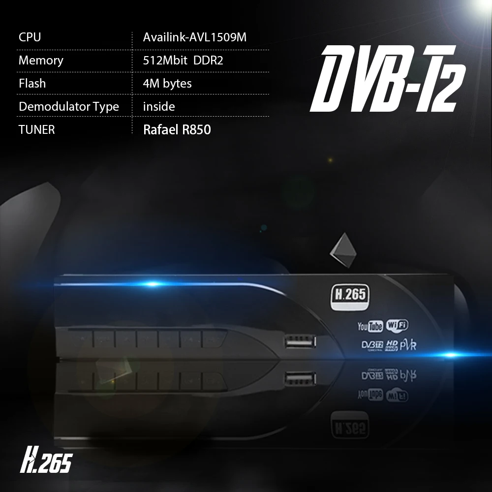 Hot Selling Europe H.265/HEVC 1080P Decoder DVB-T2 HD Digital Terrestrial Receiver DVB-T TV Tuner Support M3U Youtube+USB WIFI |