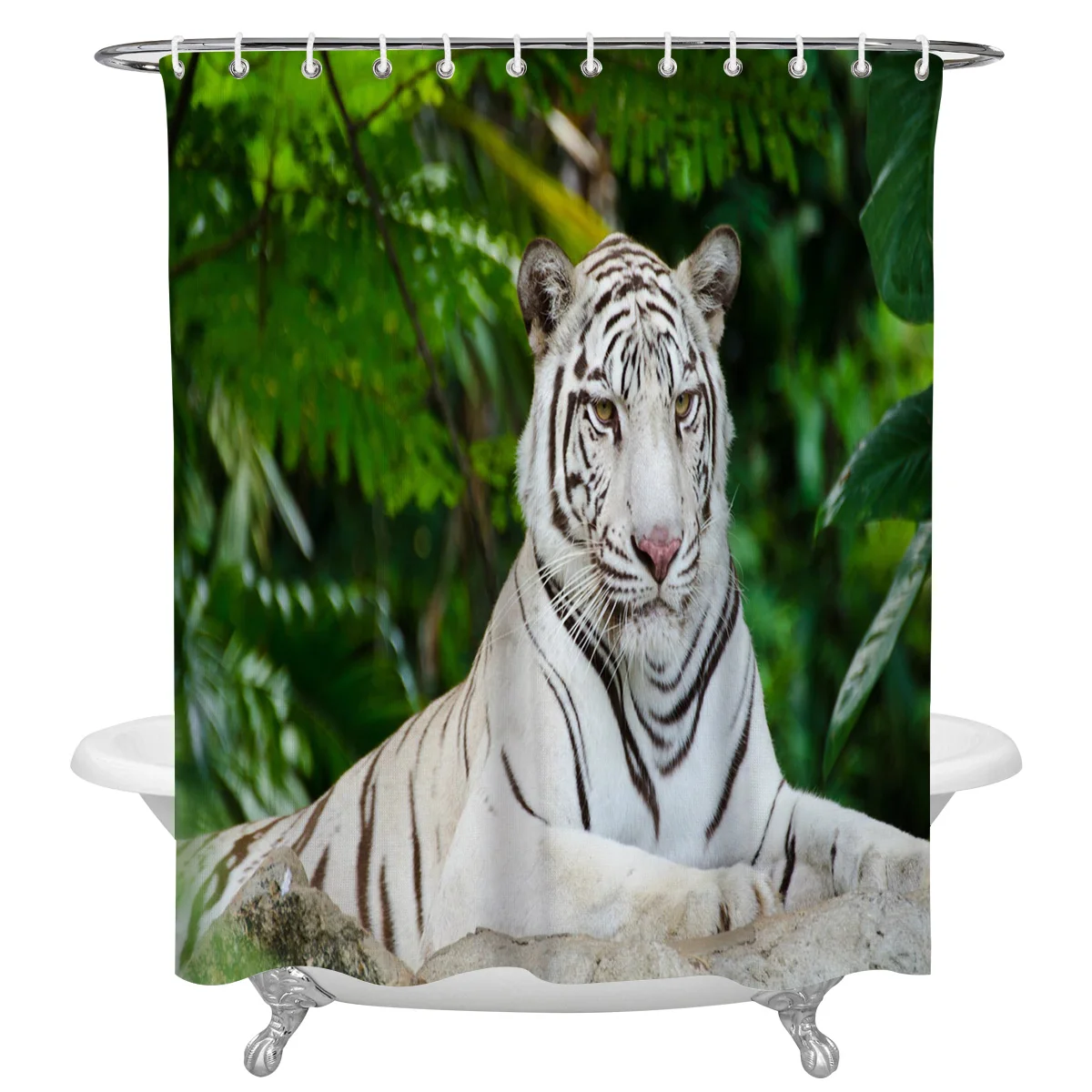 

Modern Printing Shower Curtain With Hooks Asian Forest Animal White Tiger Bath Curtains Waterproof Polyester Bathroom Decor