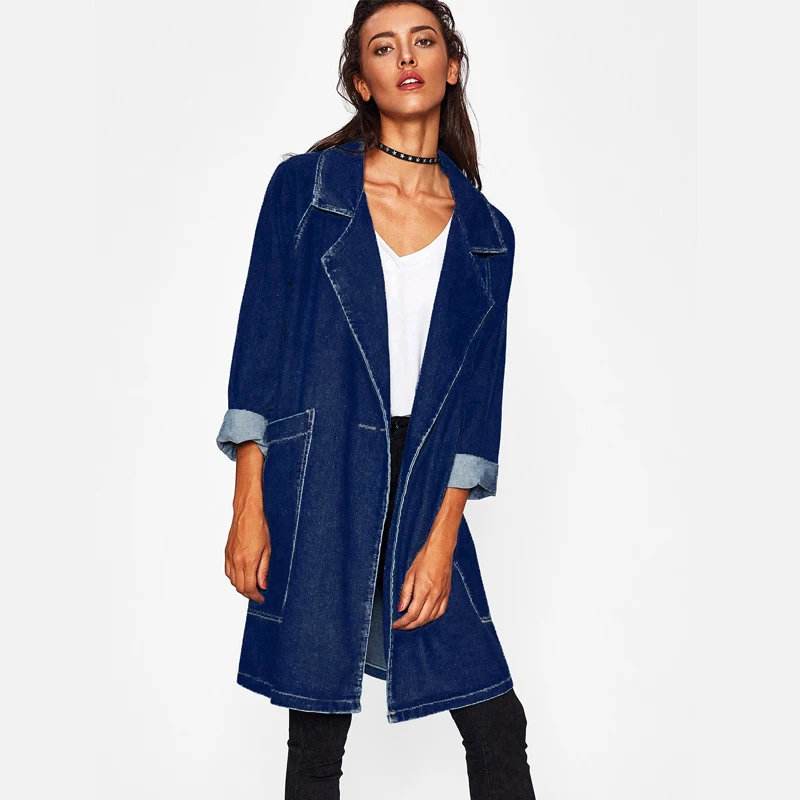 

Rainbowwaves Long Denim Trench Coat Jacket For Women