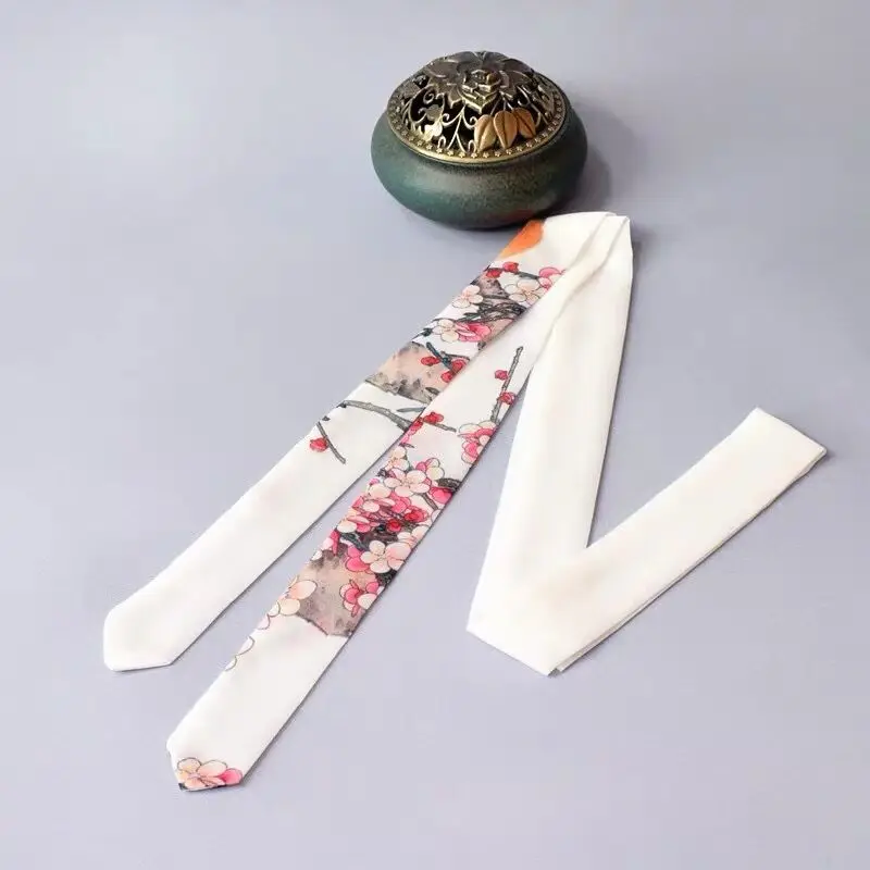 Bach Mai high quality Chiffon Antique hanfu cos hair band costume studio cranes printing hair rope hair restoring ancient ways - Цвет: Bach Mai