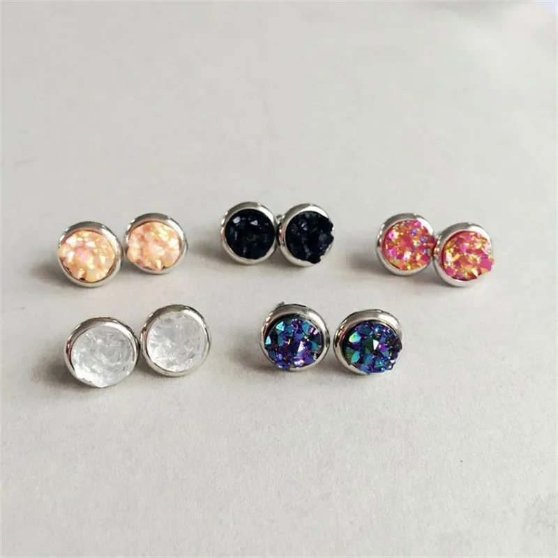 5 Colors Round Stud Earrings Fashion Resin Lava Quartz Stone Earings Color Cute Brand Jewelry for Women | Украшения и аксессуары