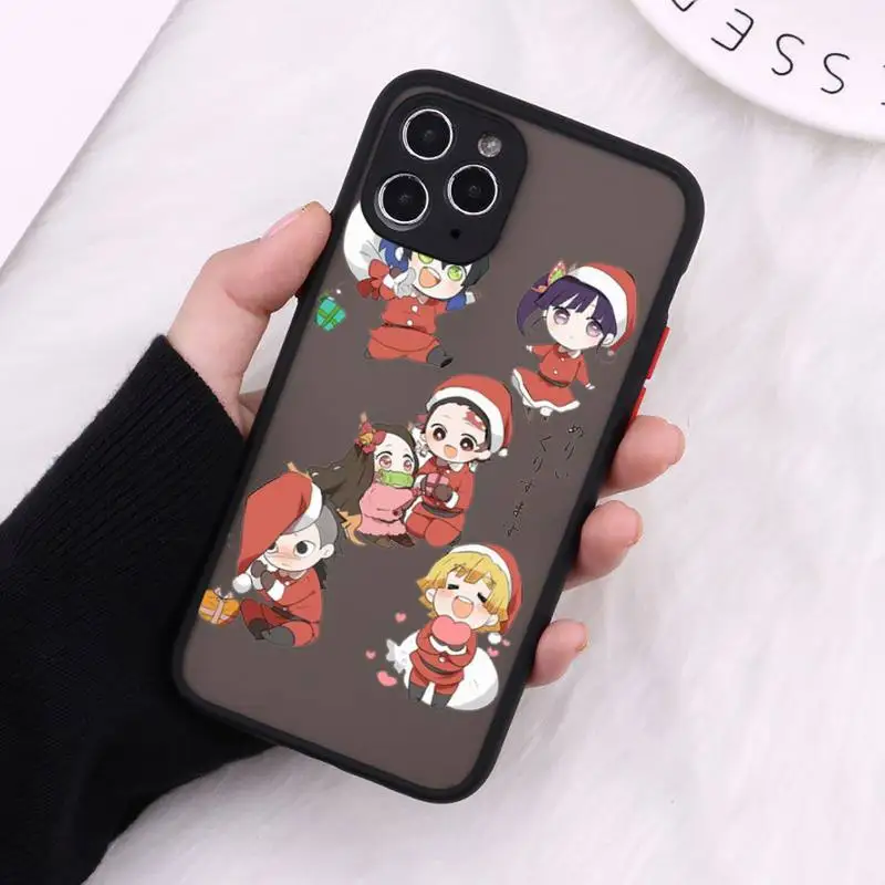 

Christmas Demon Slayer Phone Case Matte For iPhone 12 Mini 11 Pro XR XS Max 7 8 Plus X Hard PC Back Cover