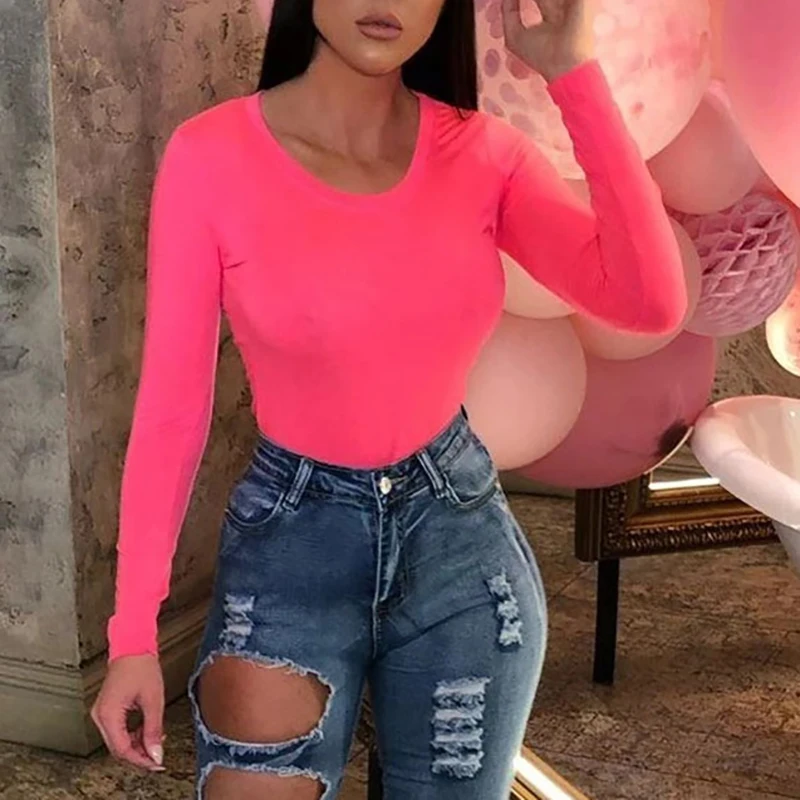 Осенне зимние комбинезоны повседневные неоновые однотонные облегающие боди с