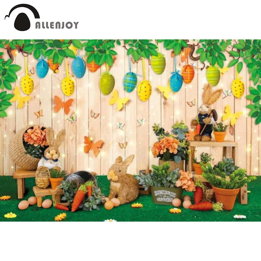 

Allenjoy Easter Background for Photography Spring Bunny Wood Wall Baby Shower Birthday Festival Party Banner Decoration Backdrop