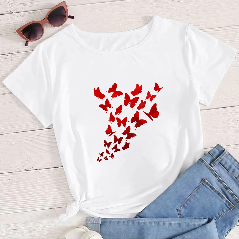 

Butterfly Print Ropa Tumblr Mujer Vogue Ulzzang Casual Summer Top Girls Can Do Anything Short Sleeve 2021 New Arrivals Harajuku