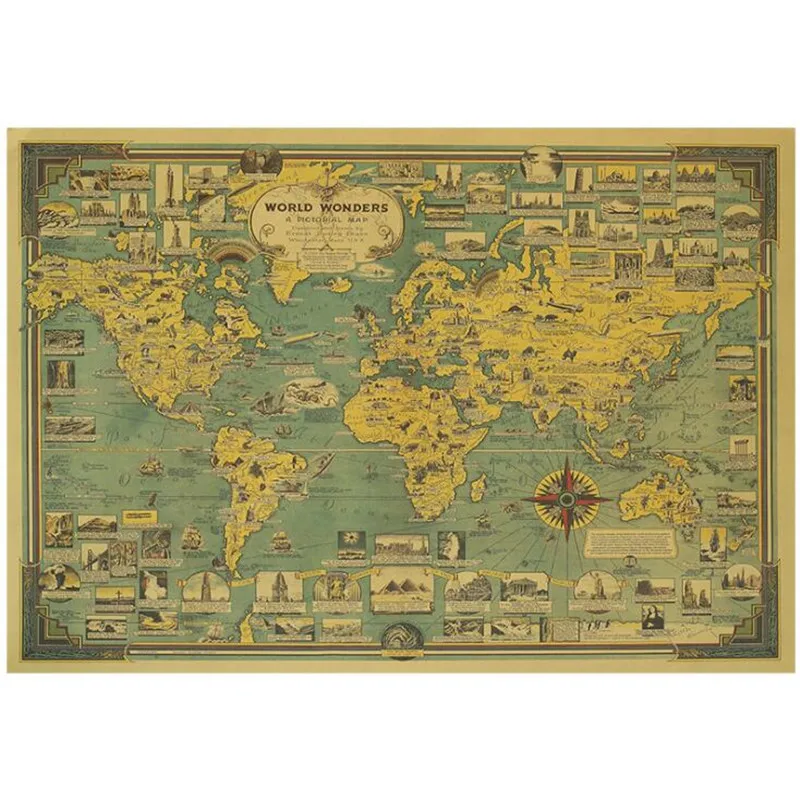 Большая винтажная карта мира размером 78 х57 см, отличный строительный плакат, домашний декор, ретро, фотообои из крафт-бумаги, карта
