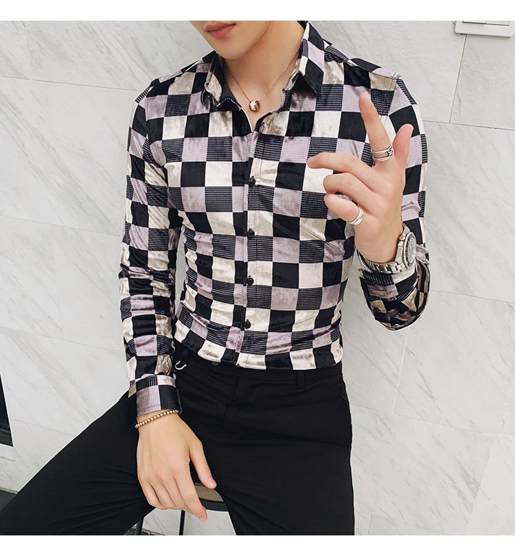 High grade plaid dress shirts men flannel long sleeve black casual shirt slim fit winter thick warm fashion social 4xl