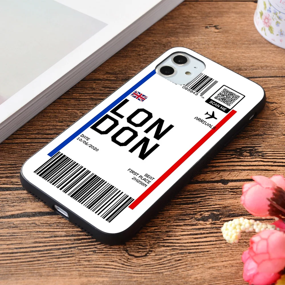 

For iPhone London Boarding Fly Ticket Soft TPU border Apple iPhone Case