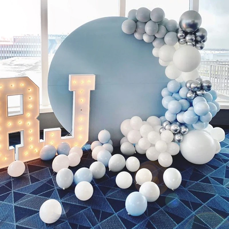 

100Pcs Balloons Arch Set White Blue Gray Silver Balloon Garland Wedding Birthday Party Baby Baptism Shower Balloon Decoration