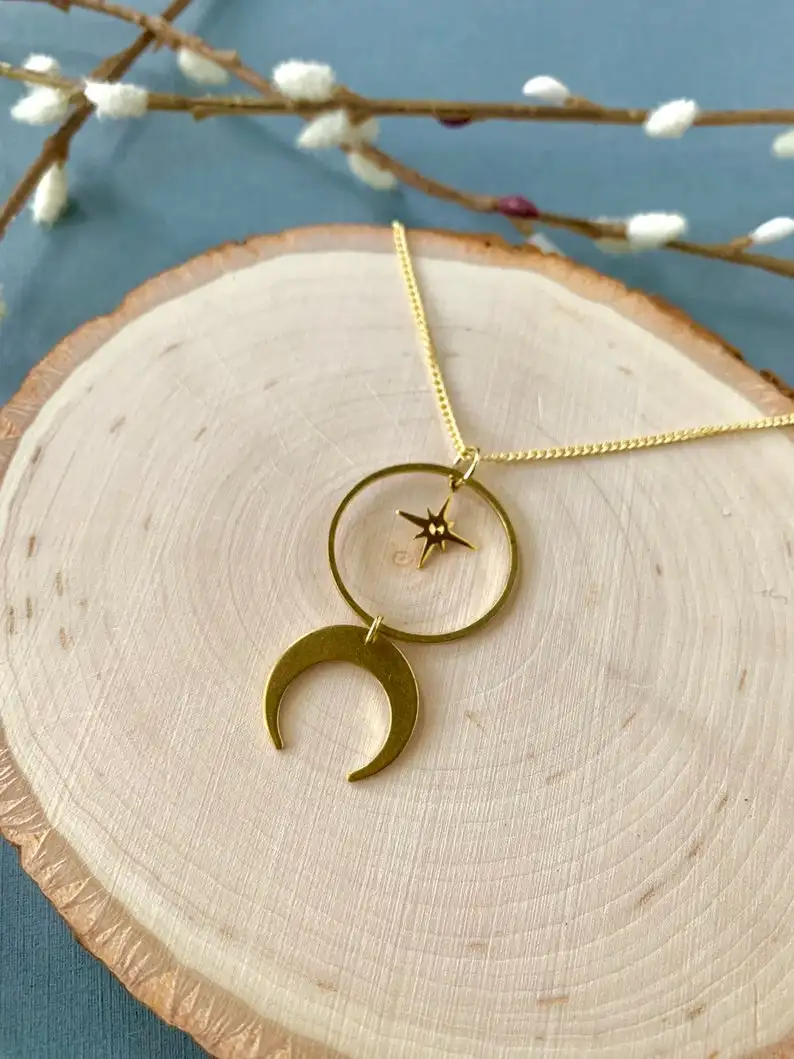Ожерелье с Луной и звездой/ожерелье фазой Луны/искусственное ожерелье/небесное