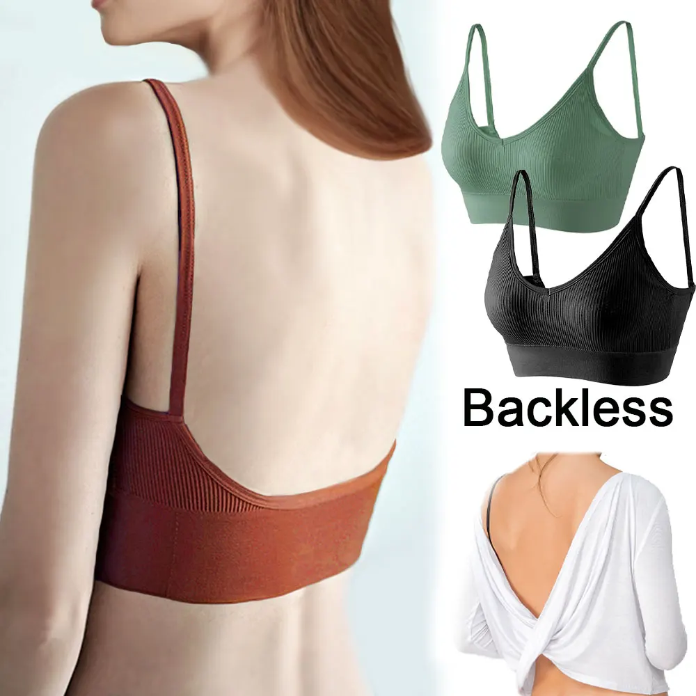 

Open Back Bra Active Sexy Backless Tank Top Wirefree Underwear Women Sports Crop Top Padded U Type Seamless Brassiere Vest