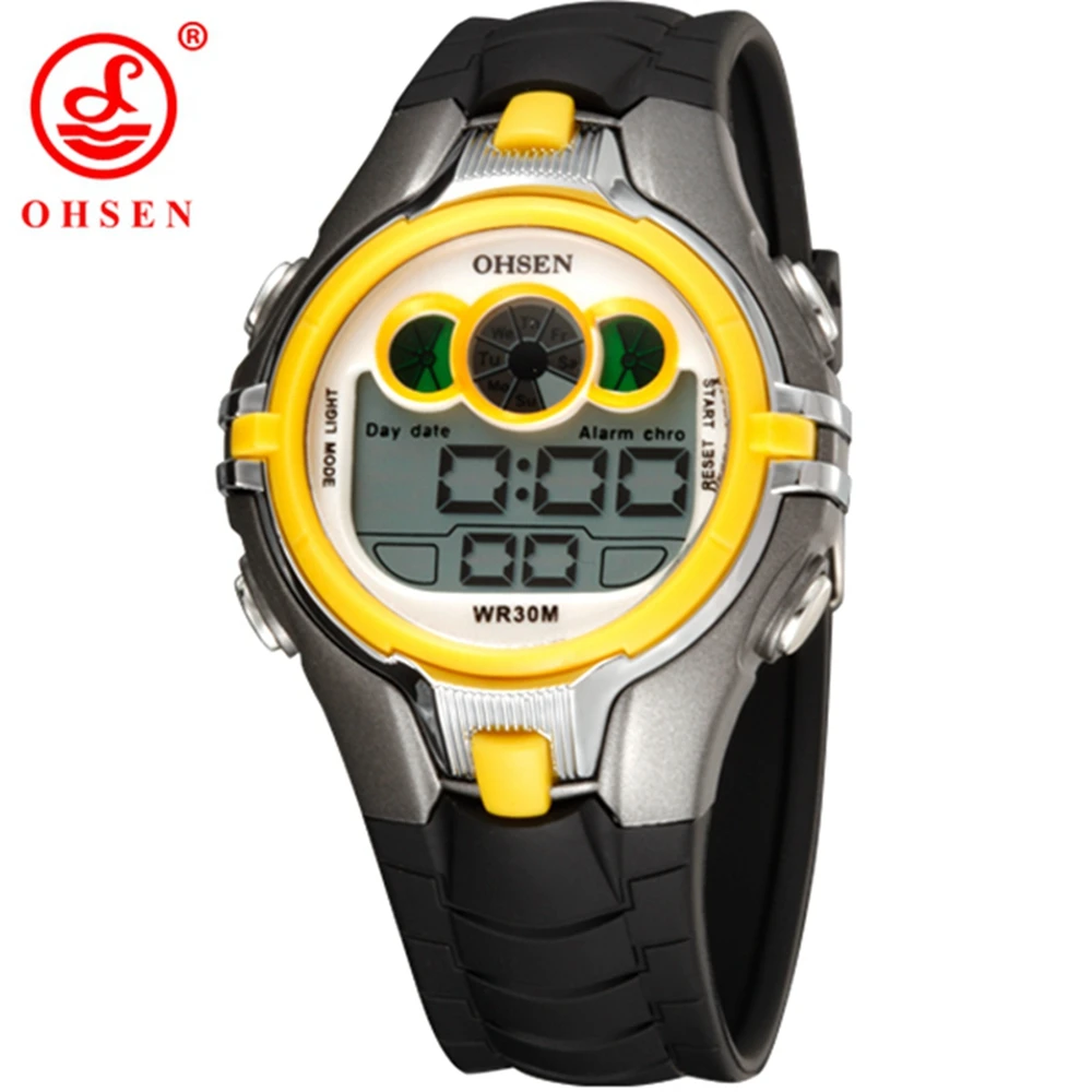 Детские цифровые часы с секундомером Часы OHSEN желтый светодиодный электронные