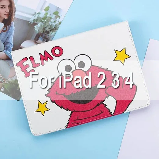 Умный чехол с мультипликационным принтом Элмо и куки для iPad Air 1/2, iPad, ультра тонкий чехол с подставкой для iPad 234, mini12345, Автоматическое включение/выключение - Цвет: Red For pad 234