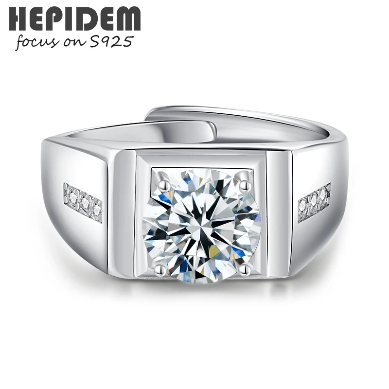 

HEPIDEM 100% 2ct 8mm D Moissanite s925 Rings for Men 925 Sterling Silver 2022 New Diamond Test Passed Wedding Bands Jewelry 1669
