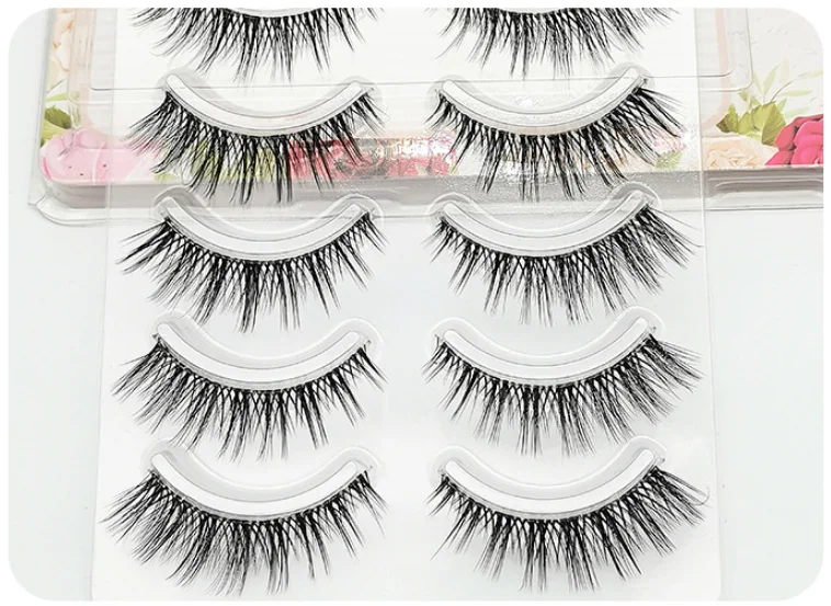 

New 5 pairs Invisible Band Crisscross Soft Transparent 3D Mink Fur Dramatic Lashes Natural Wispy Nude Makeup False Eyelashes