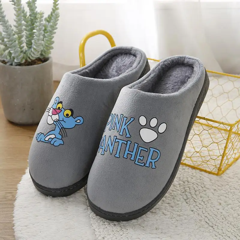 Новинка зимы 2019 зимние тапочки с рисунком розовой Пантеры мужские домашние
